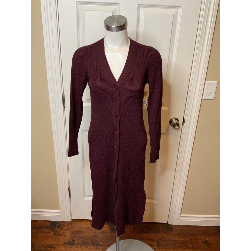 Moth Anthropologie Dark Purple Ribbed Long Cardigan, Size S